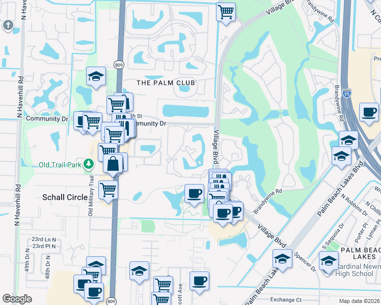 map of restaurants, bars, coffee shops, grocery stores, and more near 4200 Community Drive in West Palm Beach