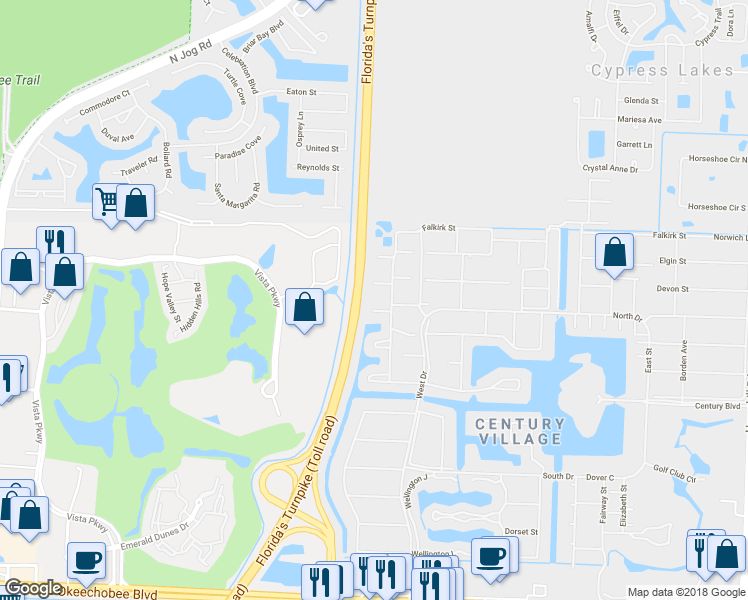 map of restaurants, bars, coffee shops, grocery stores, and more near 302 Northampton O in West Palm Beach