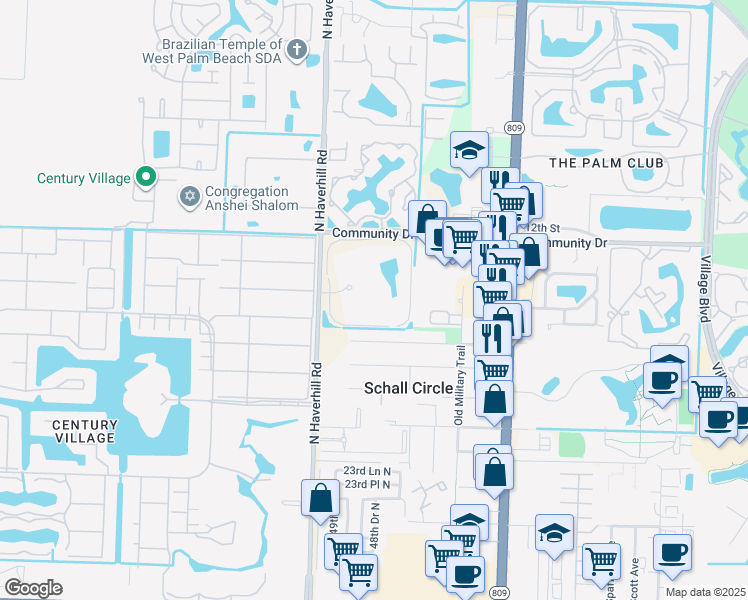 map of restaurants, bars, coffee shops, grocery stores, and more near 2820 Tennis Club Drive in West Palm Beach