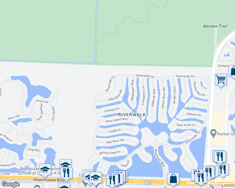 map of restaurants, bars, coffee shops, grocery stores, and more near 7801 Nile River Road in West Palm Beach