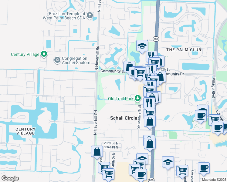 map of restaurants, bars, coffee shops, grocery stores, and more near 2820 Tennis Club Drive in West Palm Beach