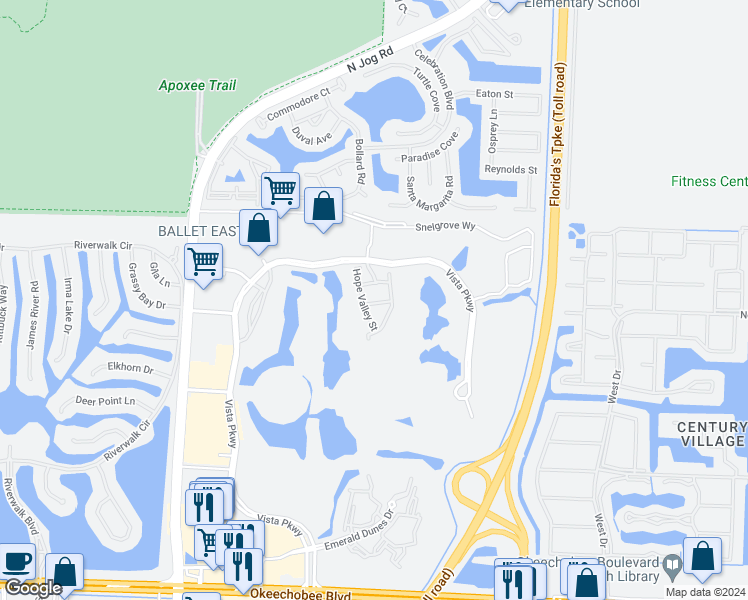map of restaurants, bars, coffee shops, grocery stores, and more near 2914 Hope Valley Street in Royal Palm Beach