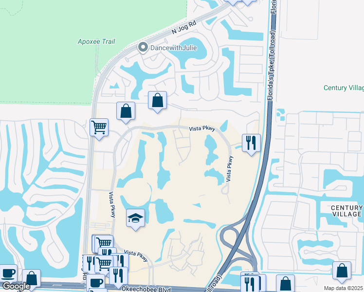 map of restaurants, bars, coffee shops, grocery stores, and more near 2888 Hidden Hills Road in West Palm Beach