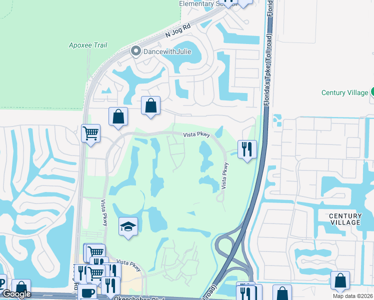 map of restaurants, bars, coffee shops, grocery stores, and more near 2936 Hidden Hills Road in West Palm Beach