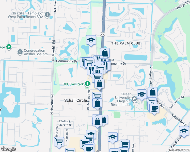 map of restaurants, bars, coffee shops, grocery stores, and more near 2841 North Military Trail in West Palm Beach