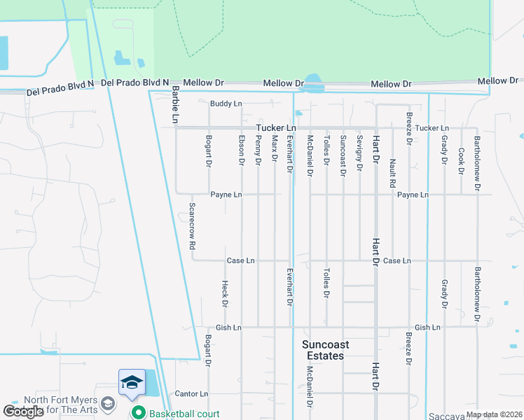 map of restaurants, bars, coffee shops, grocery stores, and more near 8270 Penny Drive in North Fort Myers