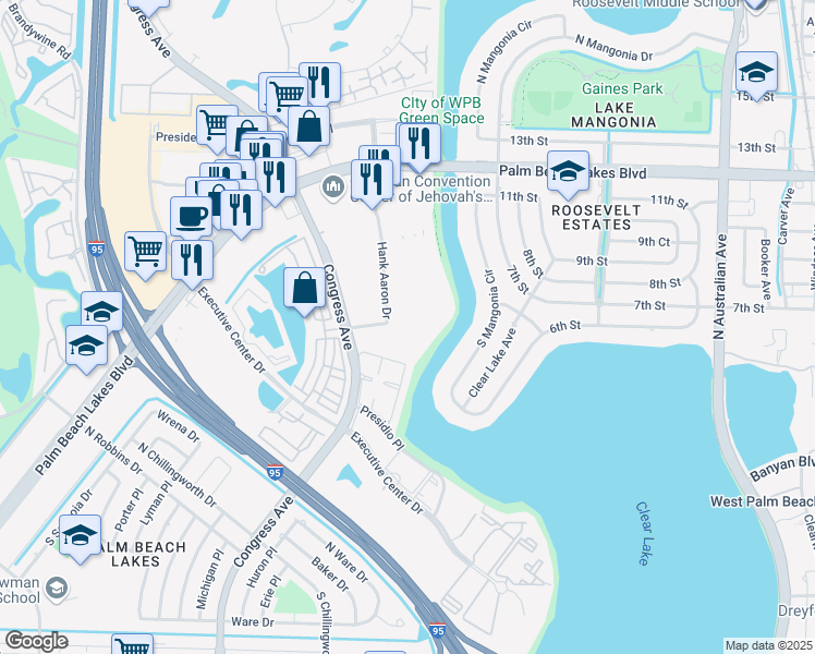 map of restaurants, bars, coffee shops, grocery stores, and more near 1590 Cameron Samuel Lane in West Palm Beach