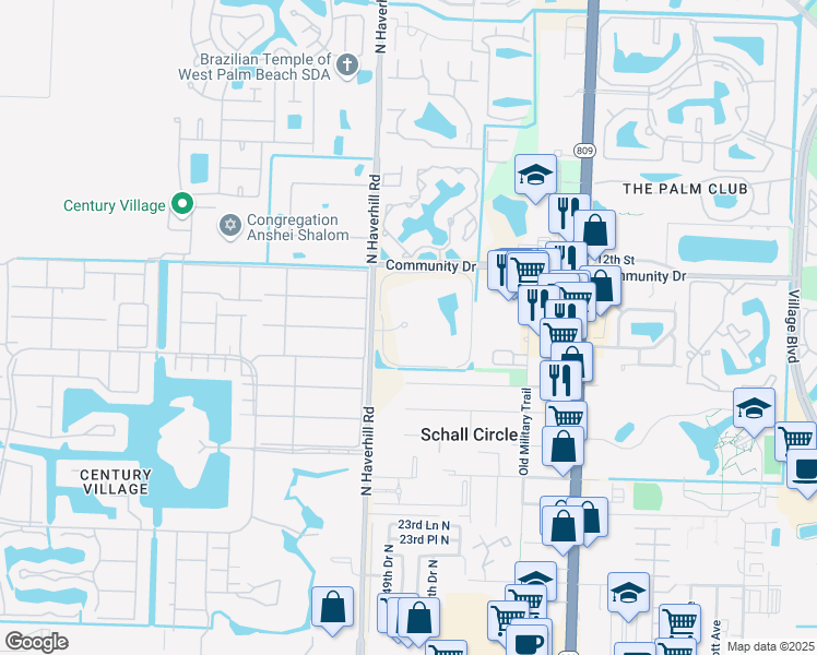 map of restaurants, bars, coffee shops, grocery stores, and more near Tennis Club Drive in West Palm Beach