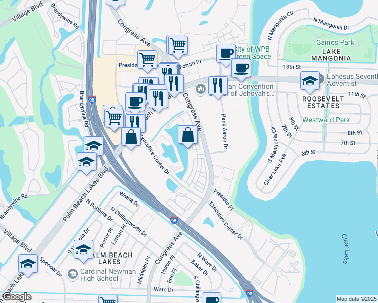 map of restaurants, bars, coffee shops, grocery stores, and more near 1710 Mission Court in West Palm Beach