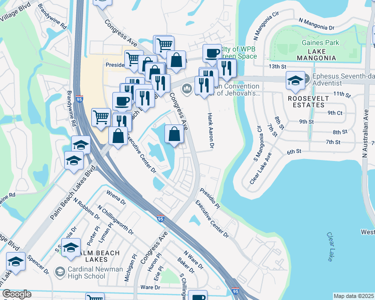 map of restaurants, bars, coffee shops, grocery stores, and more near 750 Millbrae Court in West Palm Beach