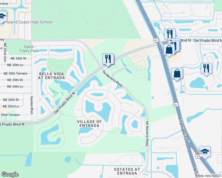 map of restaurants, bars, coffee shops, grocery stores, and more near 2702 Loreto Court in Cape Coral