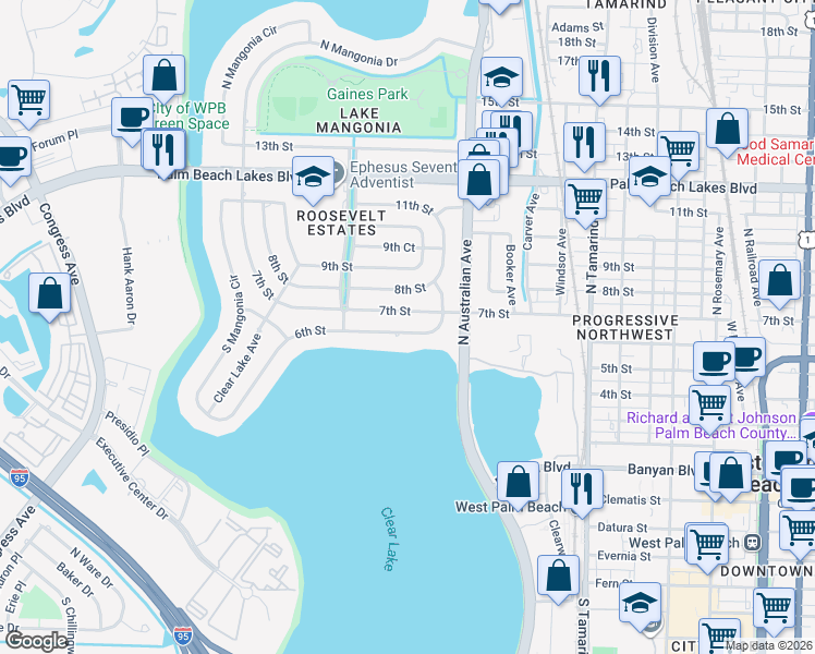 map of restaurants, bars, coffee shops, grocery stores, and more near 1331 6th Street in West Palm Beach