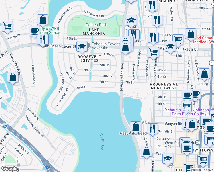 map of restaurants, bars, coffee shops, grocery stores, and more near 1331 6th Street in West Palm Beach