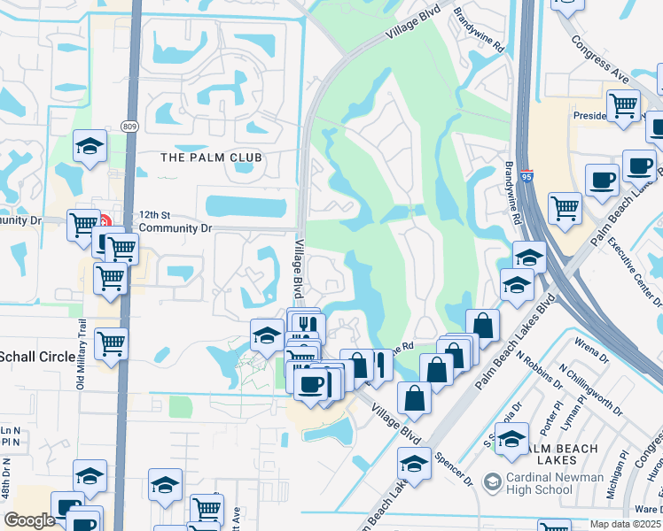 map of restaurants, bars, coffee shops, grocery stores, and more near 12102 Glenmoor Drive in West Palm Beach