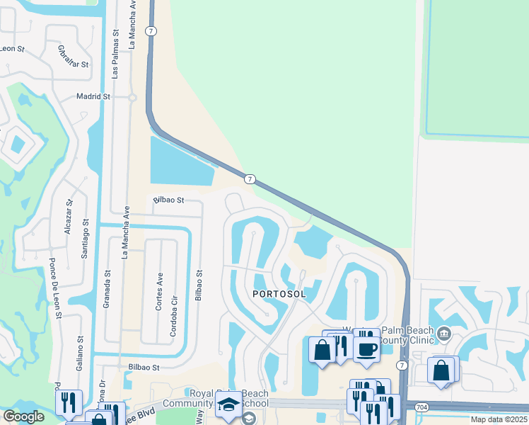 map of restaurants, bars, coffee shops, grocery stores, and more near 2398 Bellarosa Circle in Royal Palm Beach