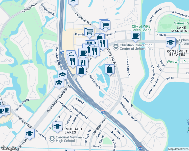 map of restaurants, bars, coffee shops, grocery stores, and more near 760 Malibu Bay Drive in West Palm Beach