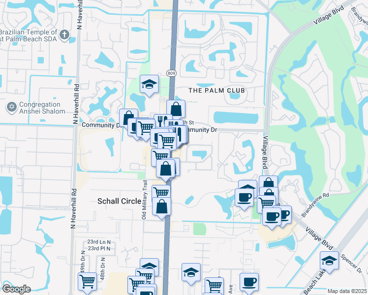 map of restaurants, bars, coffee shops, grocery stores, and more near 4399 Woodstock Drive in West Palm Beach