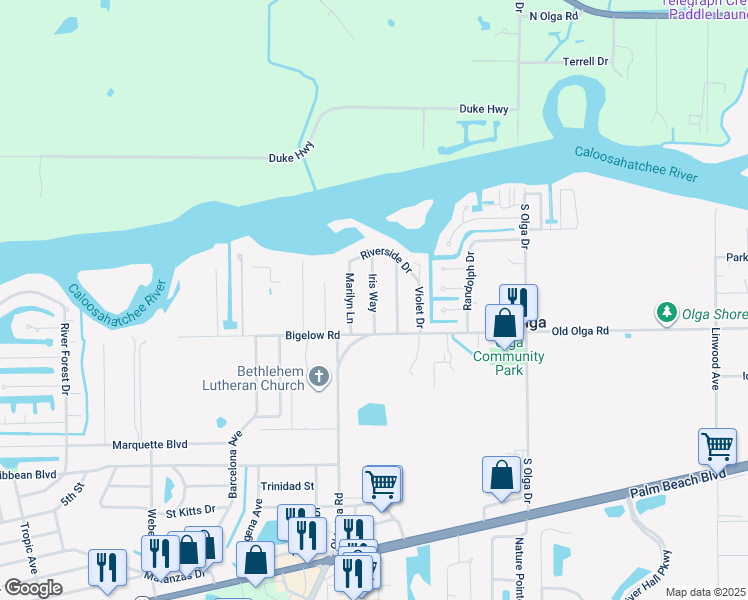 map of restaurants, bars, coffee shops, grocery stores, and more near 2243 Virginia Avenue in Fort Myers