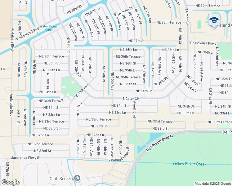 map of restaurants, bars, coffee shops, grocery stores, and more near 1504 Northeast 34th Lane in Cape Coral