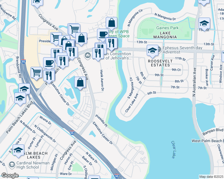 map of restaurants, bars, coffee shops, grocery stores, and more near 1590 Cameron Samuel Lane in West Palm Beach