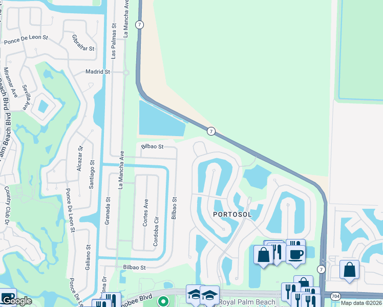 map of restaurants, bars, coffee shops, grocery stores, and more near 2705 Pienza Circle in Royal Palm Beach