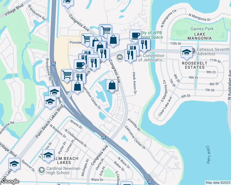 map of restaurants, bars, coffee shops, grocery stores, and more near 780 Marina Del Ray Lane in West Palm Beach