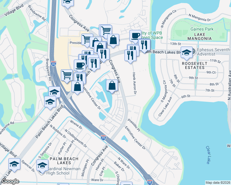 map of restaurants, bars, coffee shops, grocery stores, and more near 780 Marina Del Ray Lane in West Palm Beach