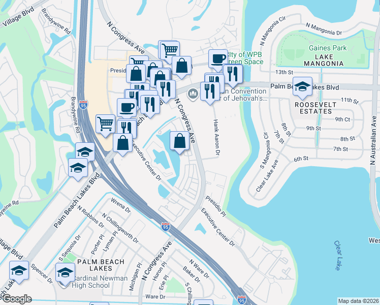 map of restaurants, bars, coffee shops, grocery stores, and more near 750 Millbrae Court in West Palm Beach