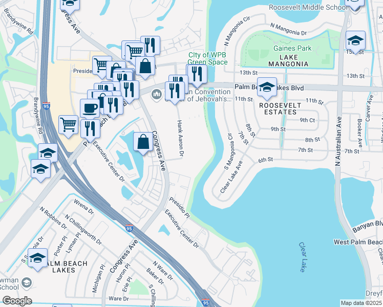map of restaurants, bars, coffee shops, grocery stores, and more near 1590 Cameron Samuel Lane in West Palm Beach
