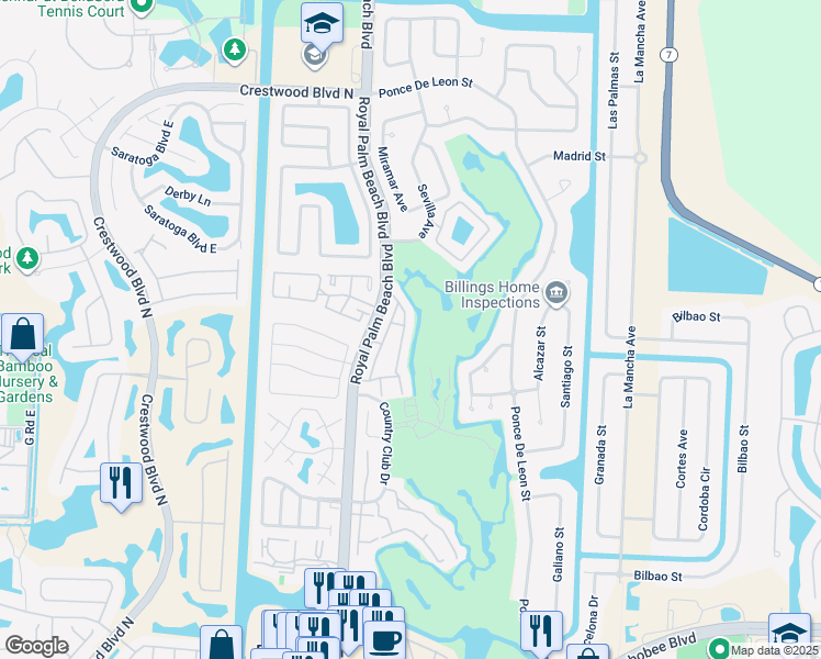 map of restaurants, bars, coffee shops, grocery stores, and more near 218 Par Drive in Royal Palm Beach