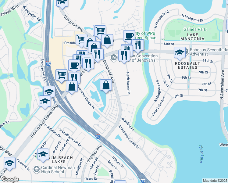 map of restaurants, bars, coffee shops, grocery stores, and more near 750 Millbrae Court in West Palm Beach