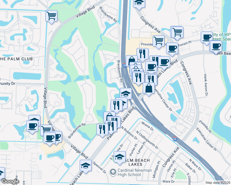 map of restaurants, bars, coffee shops, grocery stores, and more near 1214 Avondale Lane in West Palm Beach