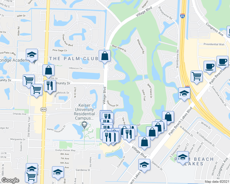 map of restaurants, bars, coffee shops, grocery stores, and more near 18206 Glenmoor Drive in West Palm Beach