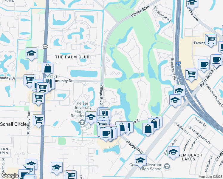 map of restaurants, bars, coffee shops, grocery stores, and more near 18206 Glenmoor Drive in West Palm Beach