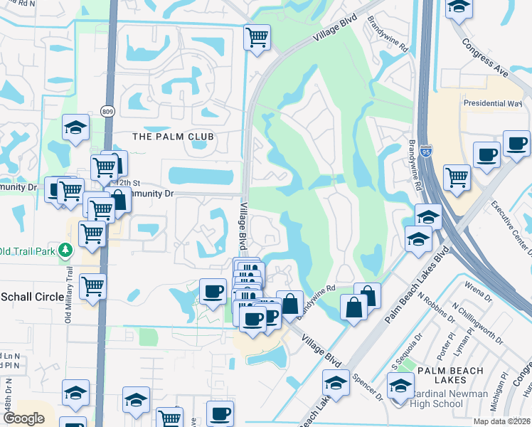 map of restaurants, bars, coffee shops, grocery stores, and more near 18206 Glenmoor Drive in West Palm Beach
