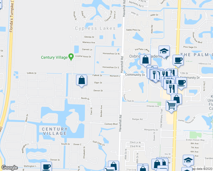 map of restaurants, bars, coffee shops, grocery stores, and more near 87 Norwich D in West Palm Beach