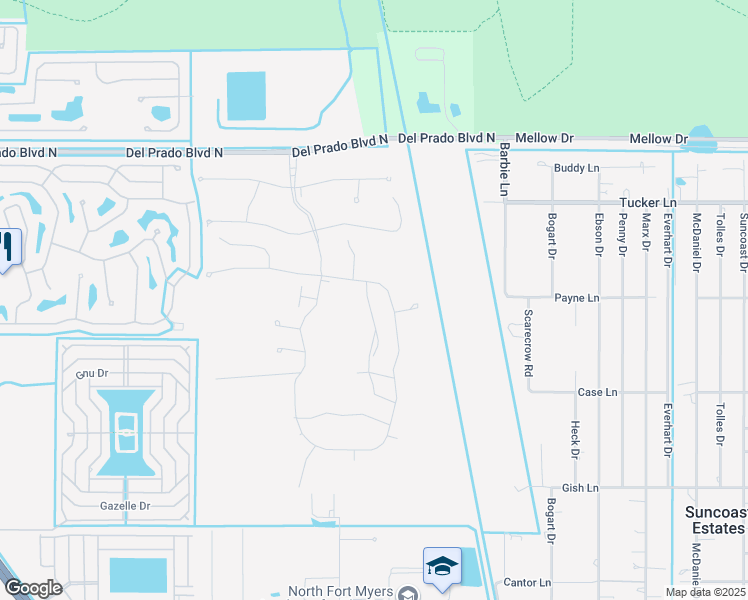 map of restaurants, bars, coffee shops, grocery stores, and more near 4091 Del Prado Boulevard North in North Fort Myers