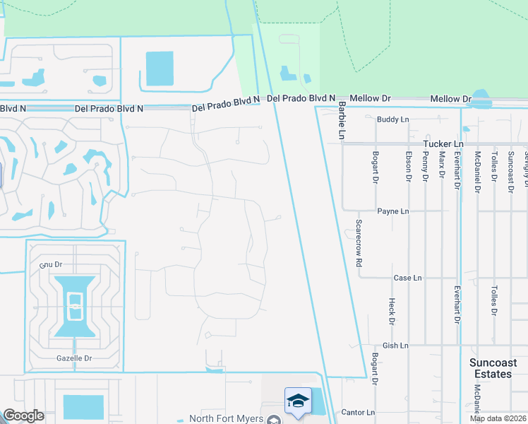 map of restaurants, bars, coffee shops, grocery stores, and more near 4091 Del Prado Boulevard North in North Fort Myers