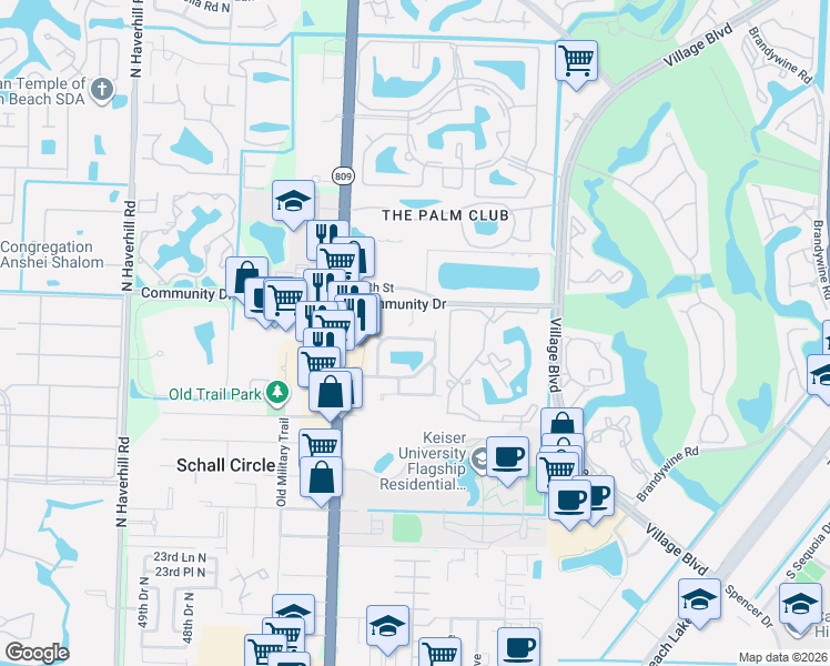 map of restaurants, bars, coffee shops, grocery stores, and more near 4365 Woodstock Drive in West Palm Beach