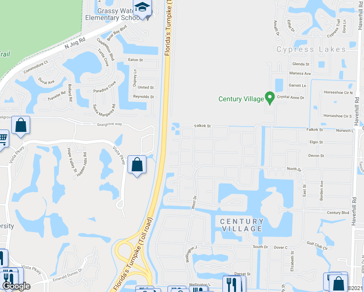map of restaurants, bars, coffee shops, grocery stores, and more near 10 Sussex A in West Palm Beach