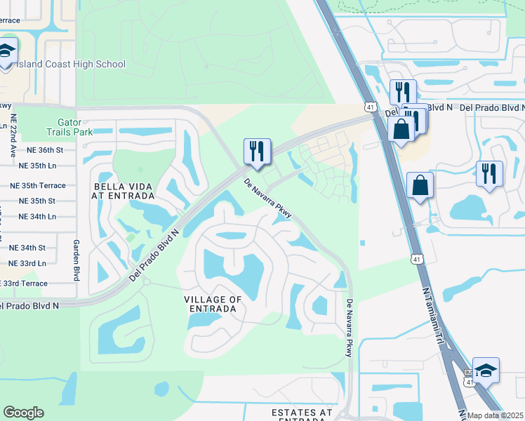 map of restaurants, bars, coffee shops, grocery stores, and more near 2702 Loreto Court in Cape Coral