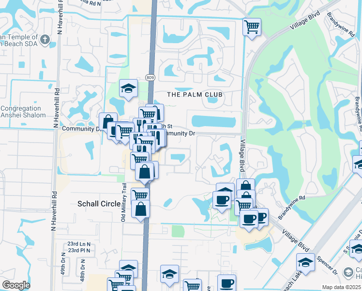 map of restaurants, bars, coffee shops, grocery stores, and more near 4367 Woodstock Drive in West Palm Beach