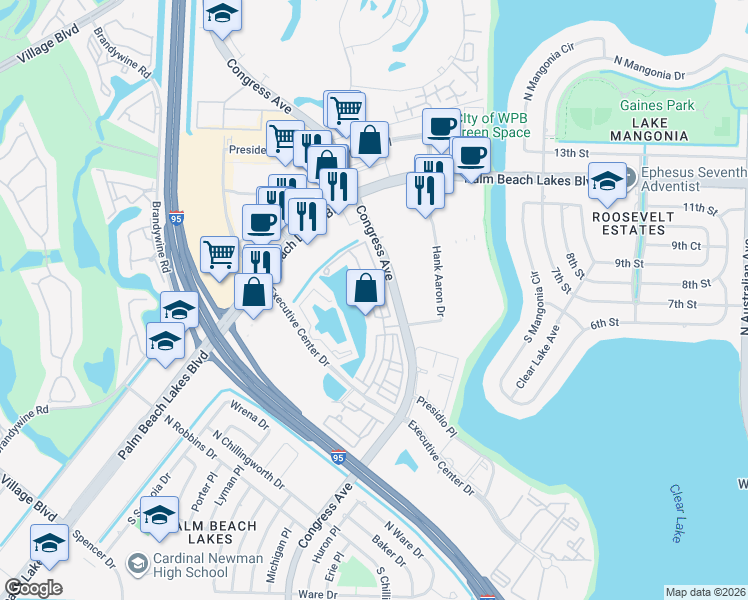 map of restaurants, bars, coffee shops, grocery stores, and more near 889 Marina Del Ray Lane in West Palm Beach