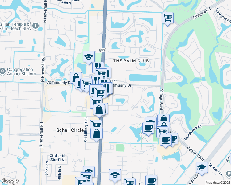 map of restaurants, bars, coffee shops, grocery stores, and more near 4470 Community Drive in West Palm Beach