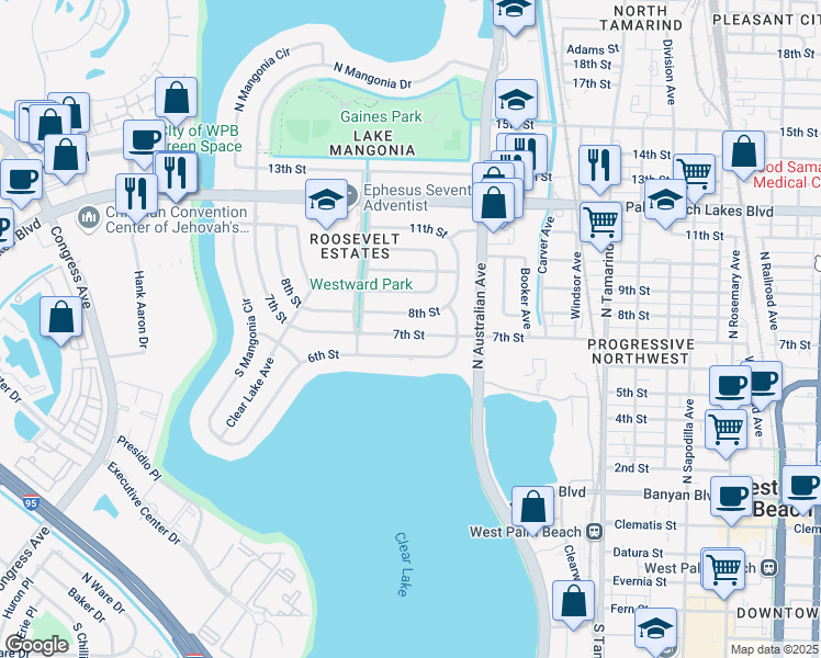 map of restaurants, bars, coffee shops, grocery stores, and more near 1359 8th Street in West Palm Beach