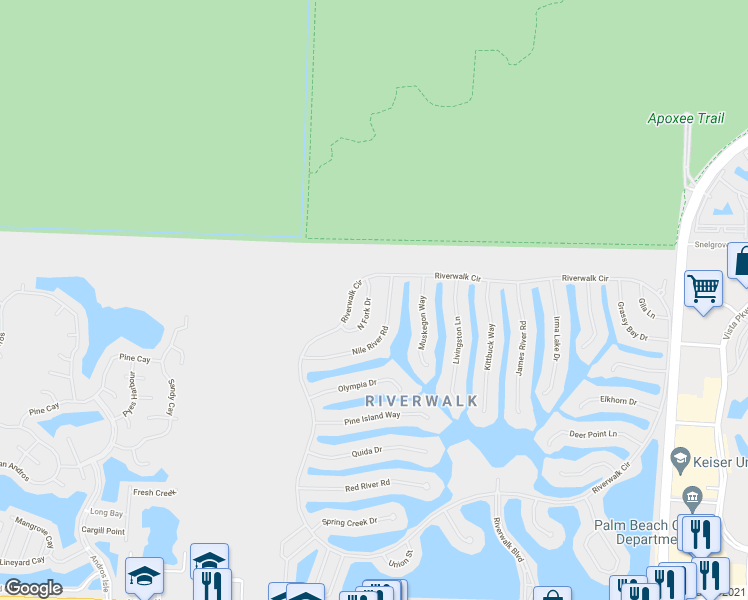 map of restaurants, bars, coffee shops, grocery stores, and more near 7802 North Fork Drive in West Palm Beach