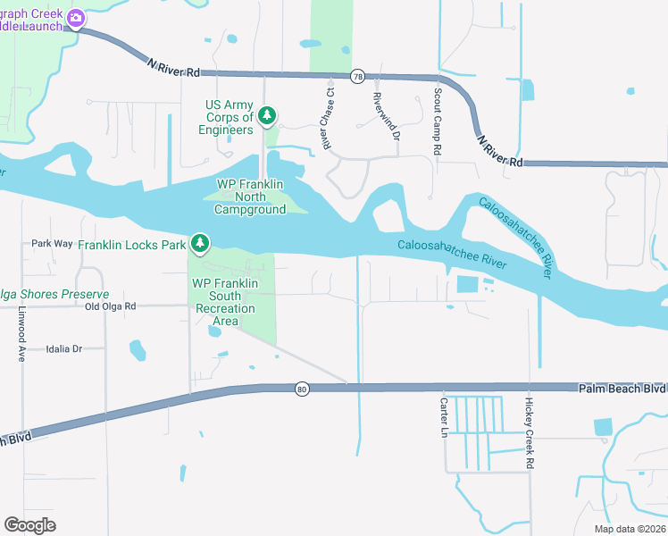 map of restaurants, bars, coffee shops, grocery stores, and more near 16401 River Mist Lane in Alva