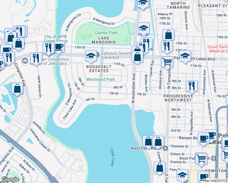 map of restaurants, bars, coffee shops, grocery stores, and more near 1359 8th Street in West Palm Beach