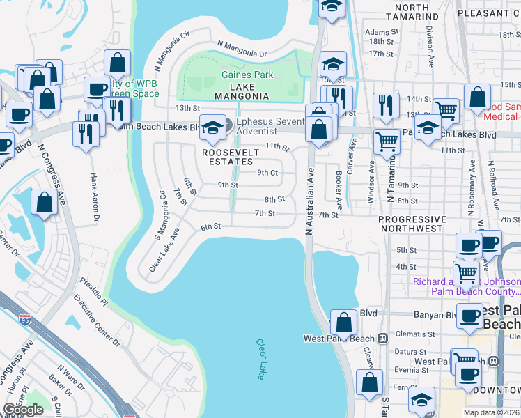 map of restaurants, bars, coffee shops, grocery stores, and more near 1359 8th Street in West Palm Beach