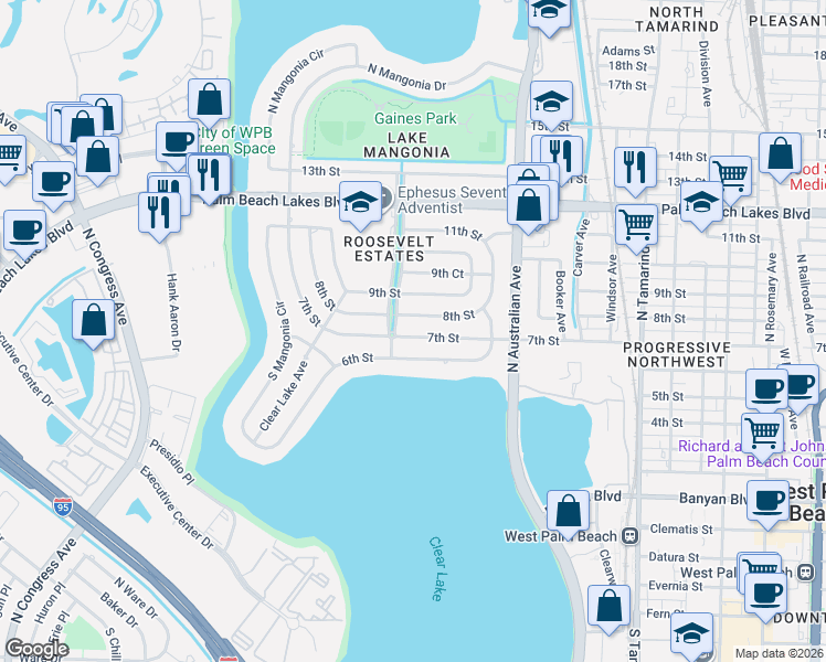 map of restaurants, bars, coffee shops, grocery stores, and more near 1359 8th Street in West Palm Beach